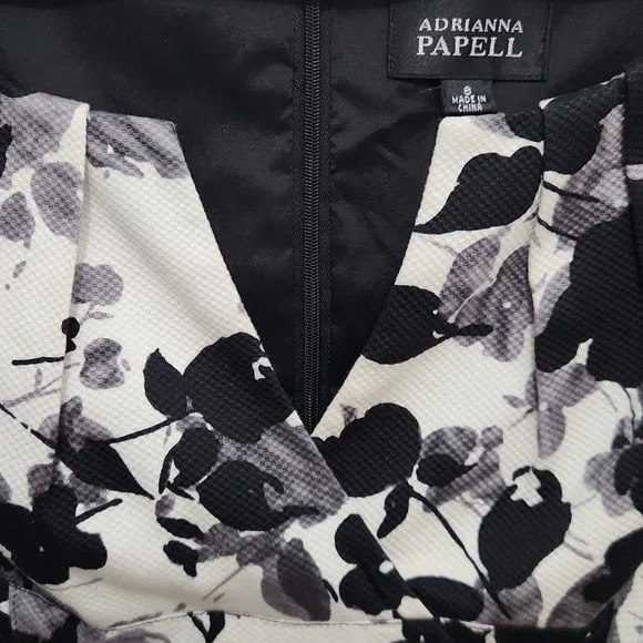 Adrianna Papell Black White Floral Dress Size 8 - Picture 4 of 10